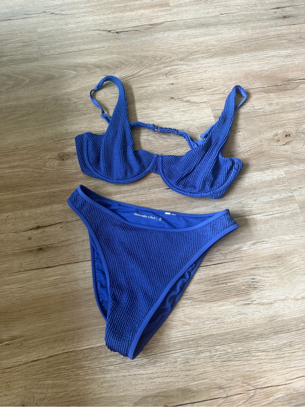 Abercrombie & Fitch Electric Blue Textured Bikini Set XL Top M bottom